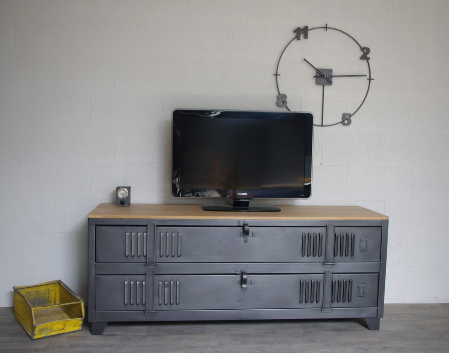 meuble tv industriel avec ancien vestiaire 2 portes ref fresno