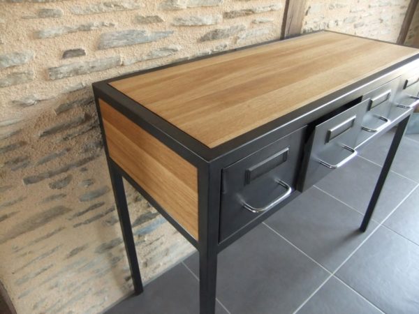 console d 'entrée en acier et bois