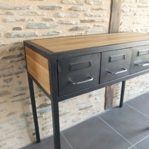 console industrielle acier chêne sur mesure