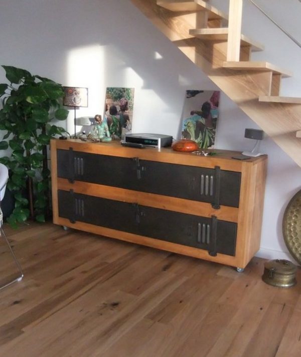 meuble tv buffet sur-mesure bois acier vestiaire