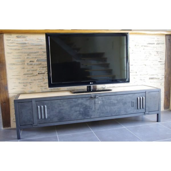 meuble tv industriel bois acier