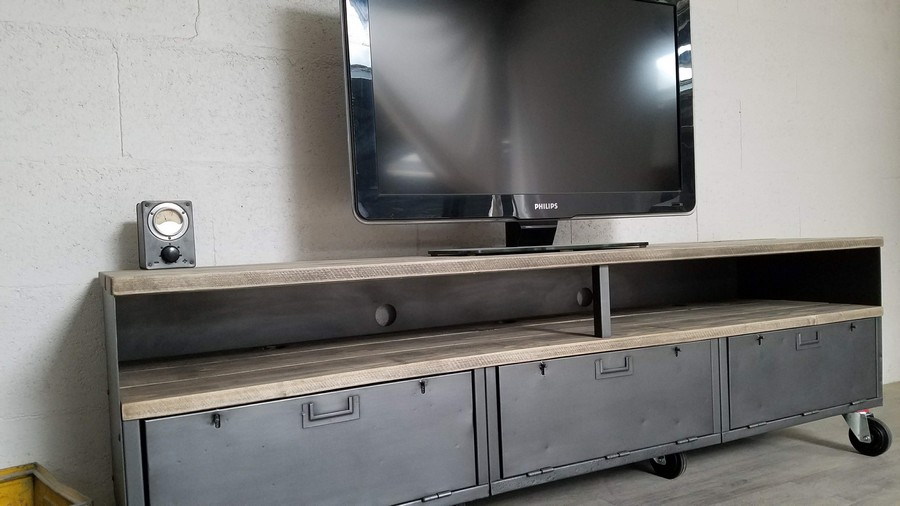 meuble tv industriel bas métal et bois 180cm industriel ...