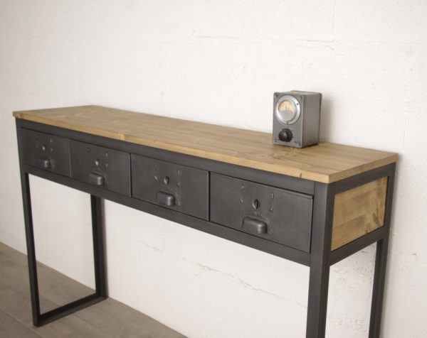 console style industriel avec tiroirs