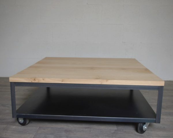 table basse industrielle plateau chene