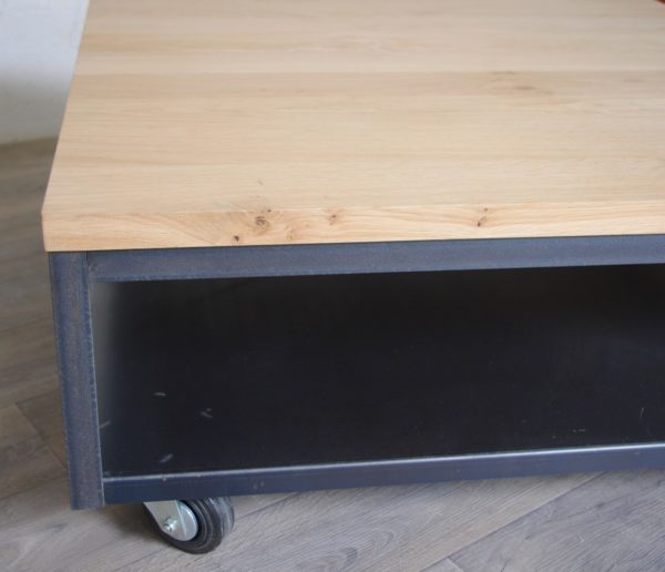 table basse industrielle acier chene