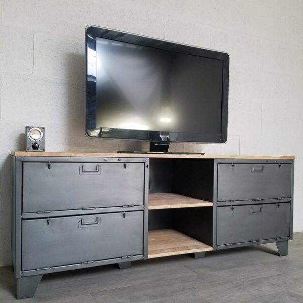 meuble tv industriel avec portes et niches